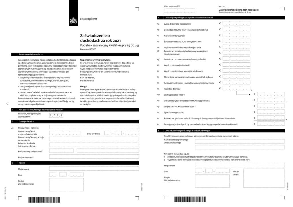 Zaświadczenie o dochodach formularz UE WE