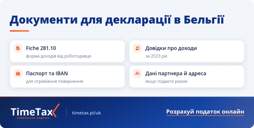 Документи для податкової декларації в Бельгії — fiche 281.10, довідки про доходи, паспорт, IBAN