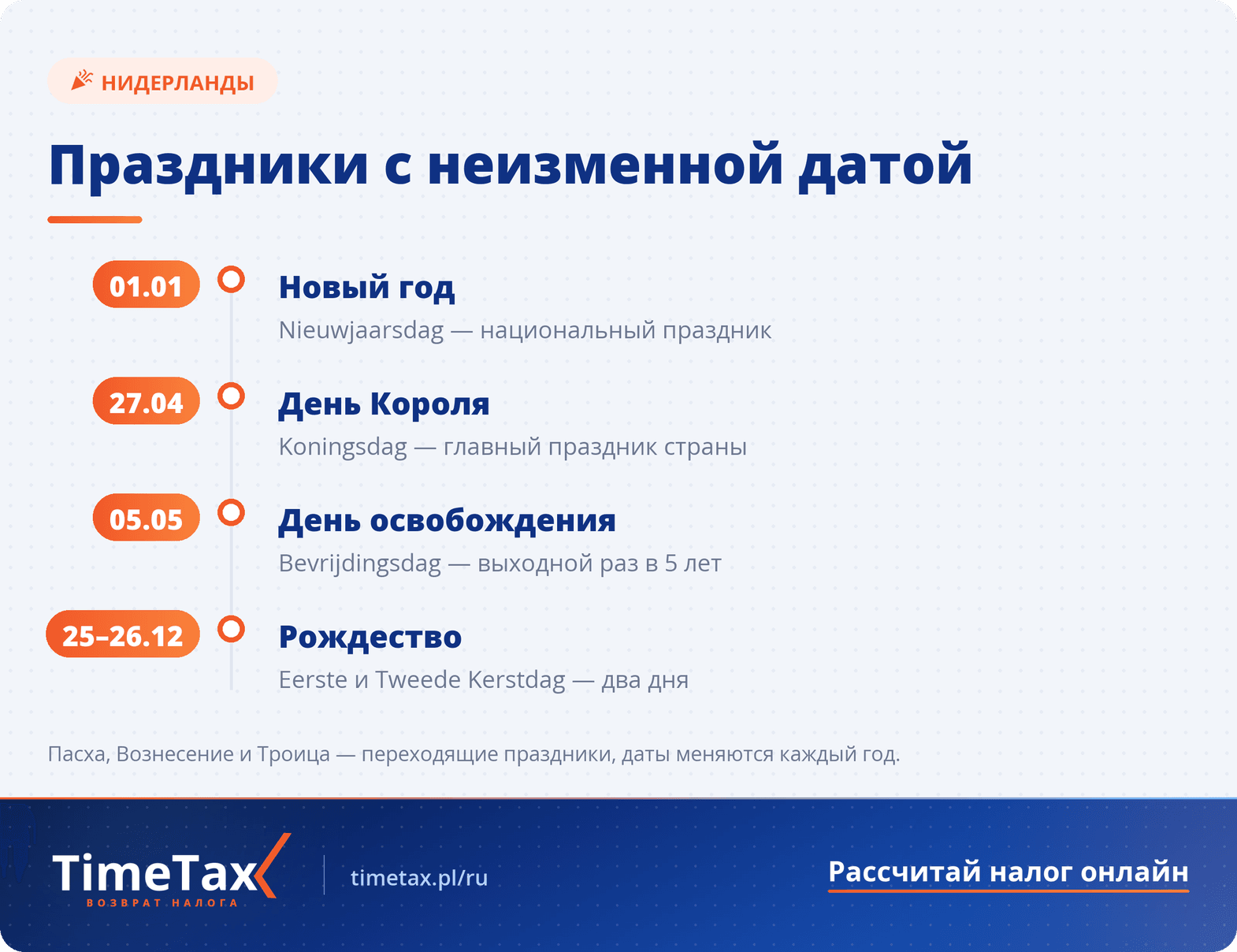 Официальные праздники и выходные дни в Нидерландах в 2026 году — сроки и даты